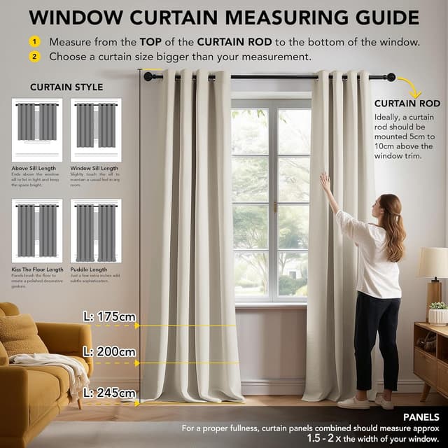 Detalle de Deconovo lot de 2 rideaux occultants thermiques anti-froid 140 x 230 cm, double rideau isolant beige