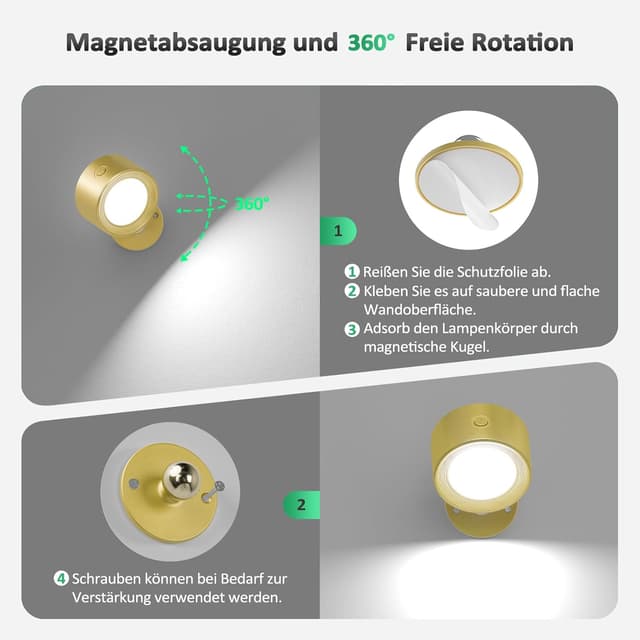 Detalle de Lightbiz LED-Wandleuchte Innen (2er-Set) mit Akku & Fernbedienung – 3 Farbmodi, dimmbar