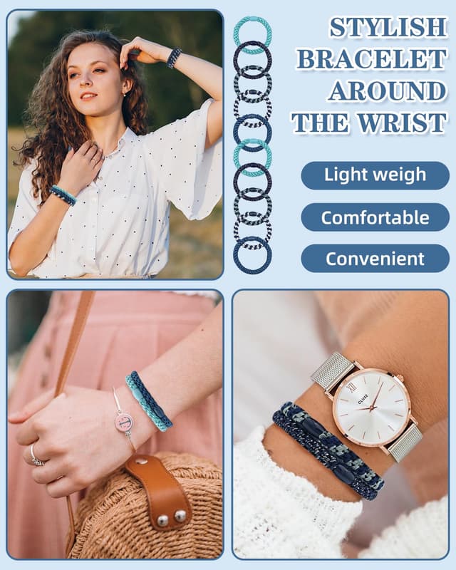 Detalle de Kisvic Haargummis Mädchen – 10 mehrfarbige Zopfgummis (dunkelblau), elastische geflochtene Haarbänder