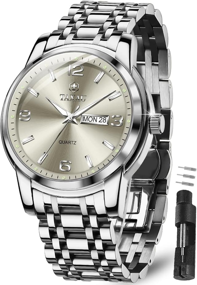 Detalle de Taxau Herren Uhr wasserdicht aus Edelstahl mit Datumsanzeige – Business & Luxus-Look