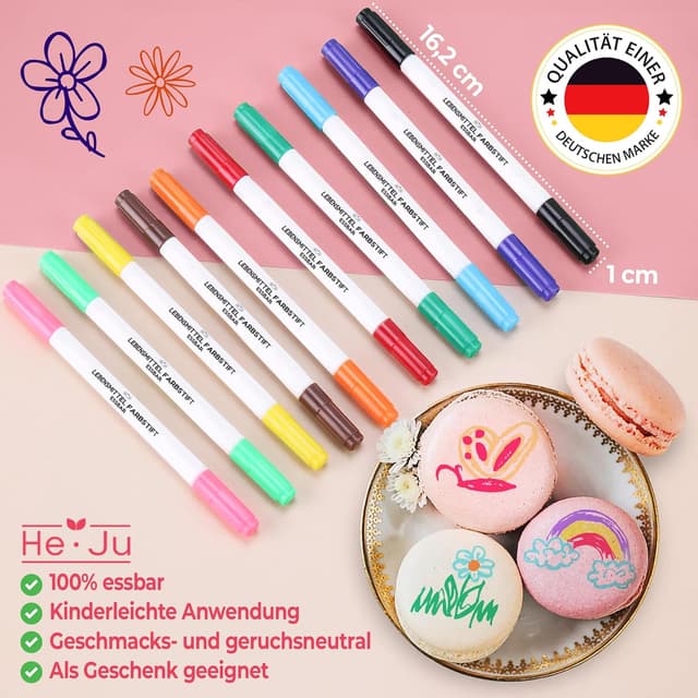 Thumbnail 6 de He-Ju Lebensmittelstifte essbar 10er Set (vegan, glutenfrei, ohne E171) in 10 Regenbogenfarben