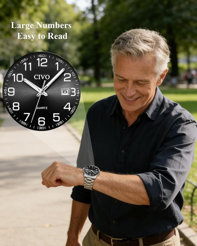 Detalle de CIVO Orologio Uomo analogico facile da leggere con quadrante grande da 39 mm (argento)