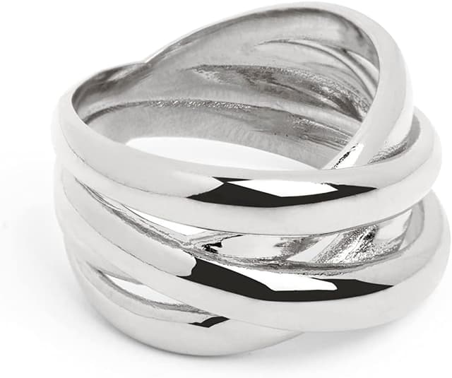 Imagen de SINGULARU Anello Double Cross in ottone placcato rodio, misura 10–20 💍 en OfertitasTOP