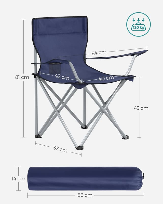 Detalle de SONGMICS Chaise pliante de camping GCB01IN (lot de 2) – 120 kg, portable, avec accoudoir et porte-gobelet