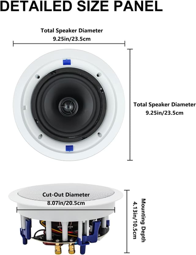 Detalle 2 de Herdio 6,5 Zoll 640-Watt Deckenlautsprecher (Unterputz) 2-Wege – 4er-Set für Büro, Küche, Wohnzimmer & Bad