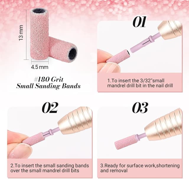 Detalle de MelodySusie 120 bandes abrasives pour embouts de ponceuse (mandrin 3,1 mm) grain 180 rose