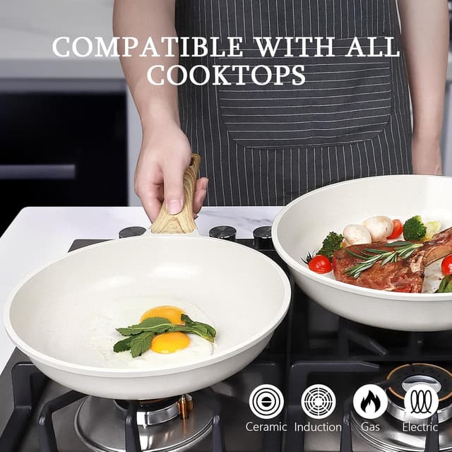 Detalle de GiPP Nonstick Skillet Frying Pan Set (White Granite) – 24, 26 & 28cm omelette and frying pans