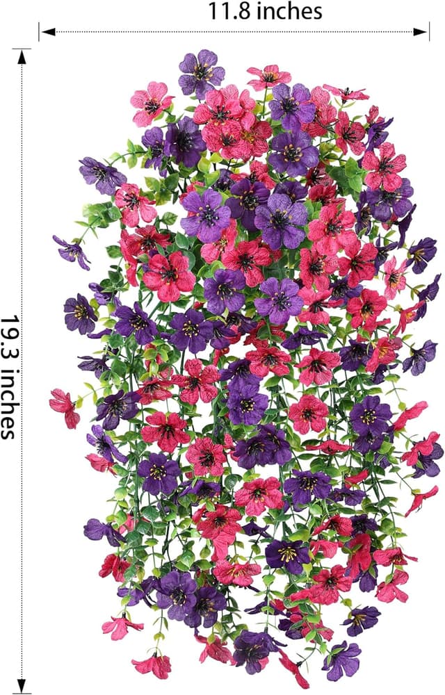 Detalle 2 de HyeFlora 2-Pack UV-Resistant Hanging Artificial Spring Flowers (Purple & Hotpink)