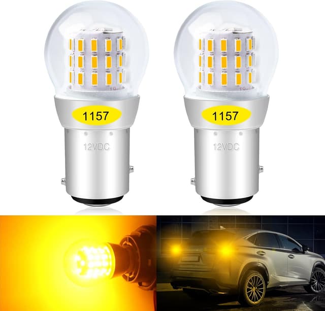 Detalle de Defvnsy 2x Amber/Yellow 1157 BAY15D LED Indicator Bulbs (P21/5W) for 12V DC – Turn signal, marker and more