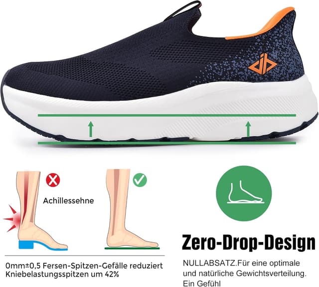 Detalle de JACKSHIBO Hände frei Slip-in Herren Schuhe mit Weite Zehenbox, Fußgewölbestütze & Memory-Foam-Dämpfung