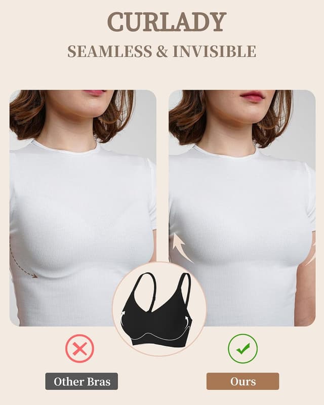 Detalle de Curlady Women’s Wireless Jelly Bra – seamless non-wired V-neck bralette with soft support