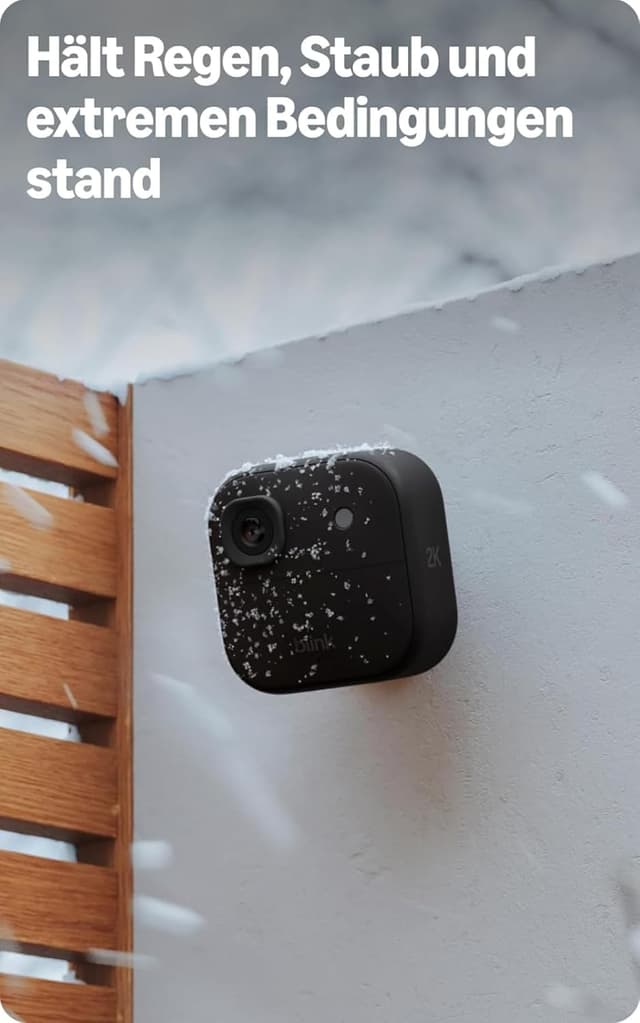 Detalle 2 de Blink Außenkamera 2K+ (neueste Generation) inkl. Videotürklingel – kabellose 4‑Kamera-Lösung mit Sync‑Basismodul, Schwarz
