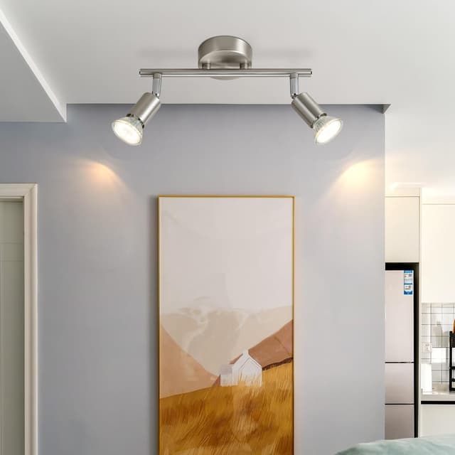 Detalle de Glitzerlife LED Deckenstrahler 2-flammig für Flur mit GU10, schwenkbar 330° (ohne Leuchtmittel) – silber