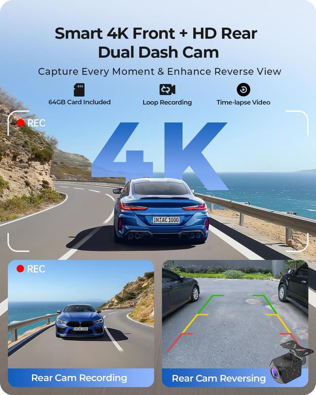 Detalle de 9.26-inch Wireless Portable CarPlay Screen with Dual Dash Cam (4K Front + HD Rear) and OTA updates