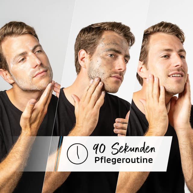 Detalle de SKINBRO Männer Gesichtspflege-Set (3 Schritte) – Reinigung, Peeling & Koffein-Gesichtscreme, vegan, Made in Germany
