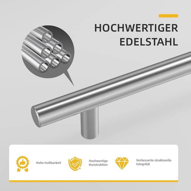 Detalle de goldenwarm 30er Türgriff-Set aus Edelstahl, Lochabstand 192 mm (Stangen-/Möbelgriff, silber)