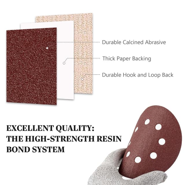 Detalle 2 de S SATC 125mm Orbital Sander Sanding Discs (100 grit) – 110 Hook & Loop Pads for Random Orbital Sanders