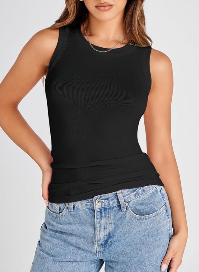 Detalle 2 de Dokotoo Women’s Ribbed Thick Strap Racerback Workout Tank Top