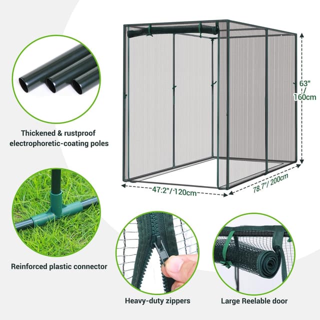 Detalle 2 de Ohuhu Large Fruit Cage Plant Cages for Garden (2 x 1.2 x 1.6 m) with Zippered Door and HDPE Netting