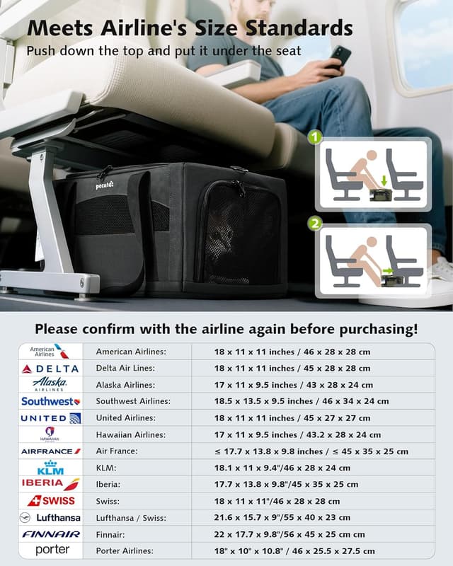 Detalle de Pecute Airline Approved Top Expandable Cat Carrier (Dark Grey) with Breathable Mesh Windows