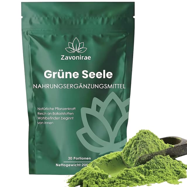 Detalle de Grüne Entgiftungspulver Greens Pulver mit Matcha, Gerstengras & Heidelbeeren (200 g)