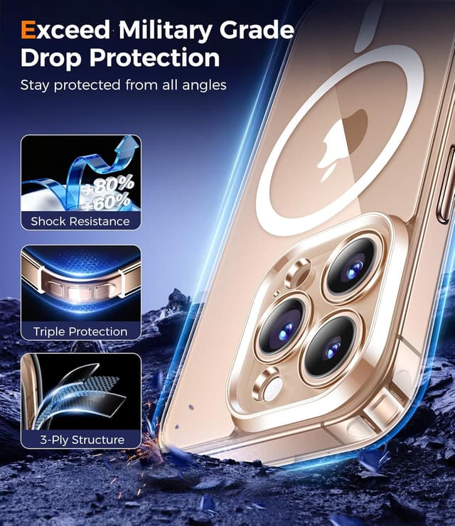 Detalle de Qasyfanc Magnetic iPhone 16 Pro Max Case (Clear) with 2 Tempered Glass Screen Protectors