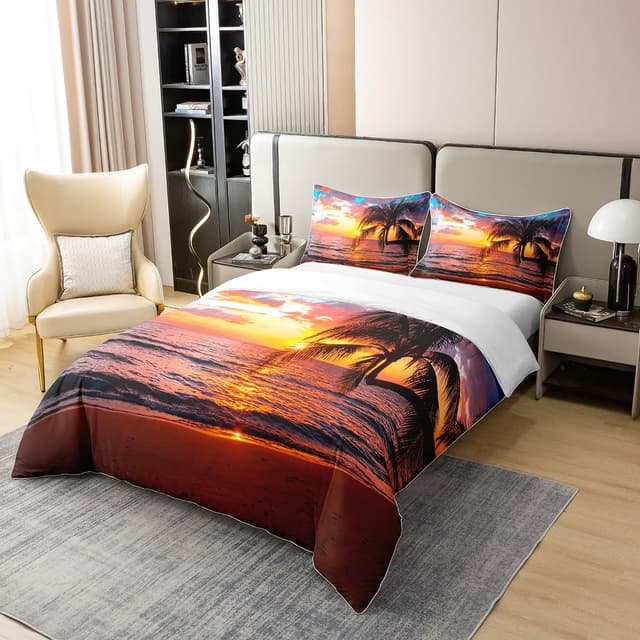 Detalle 2 de Palmen 100% Baumwolle Bettbezug-Set 155x220 mit 1 Kissenbezug (Ozean/Strand-Design)