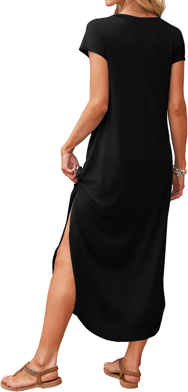 Detalle 2 de RUMIA Women’s V-Neck Cap Sleeve Maxi Dress with Pockets