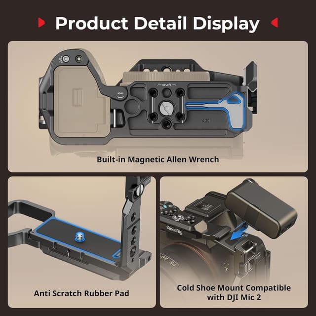 Detalle de SmallRig Alpha 7 V HawkLock Schnellwechselkäfig (6024) mit Arca/NATO, QD-Buchse und Cold Shoe