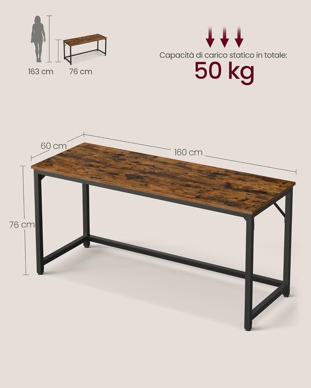 Thumbnail 4 de VASAGLE LWD121K01 Scrivania 160x60 cm