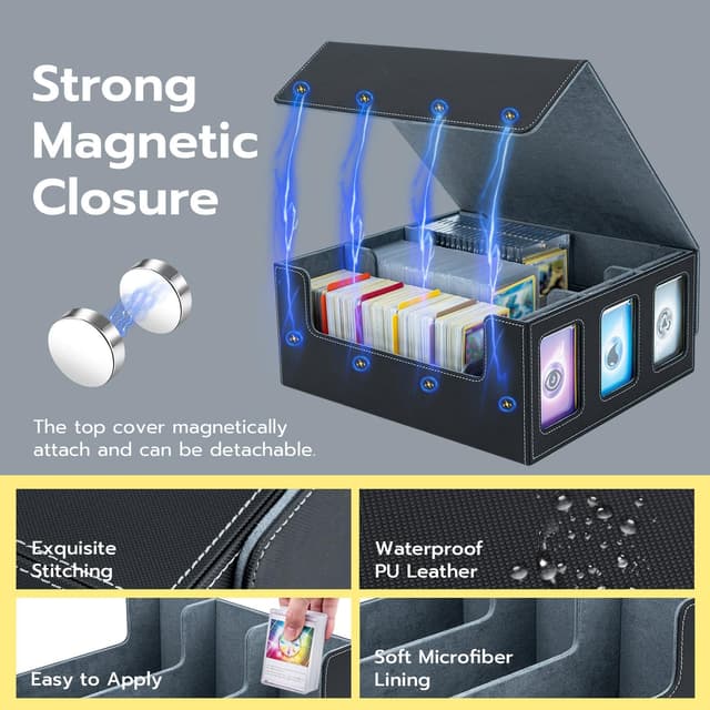 Detalle de Tolesum Boîte à cartes MTG avec fenêtre, fermeture magnétique et emplacements 35 PT (noir) pour Magic Commander
