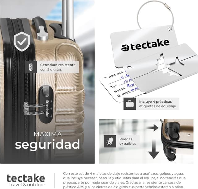 Thumbnail 3 de tectake Juego de 4 Maletas Rígidas ABS champán