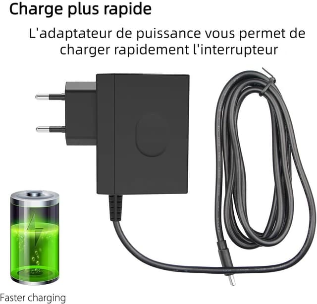 Detalle de Chargeur secteur YCCSKY 45W pour Nintendo Switch (TV / portable) avec câble USB‑C 1,5 m