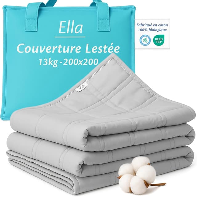 Detalle de Ella Couverture Lestée Adulte 200x200 cm (13 kg) : couverture 7 couches apaisante