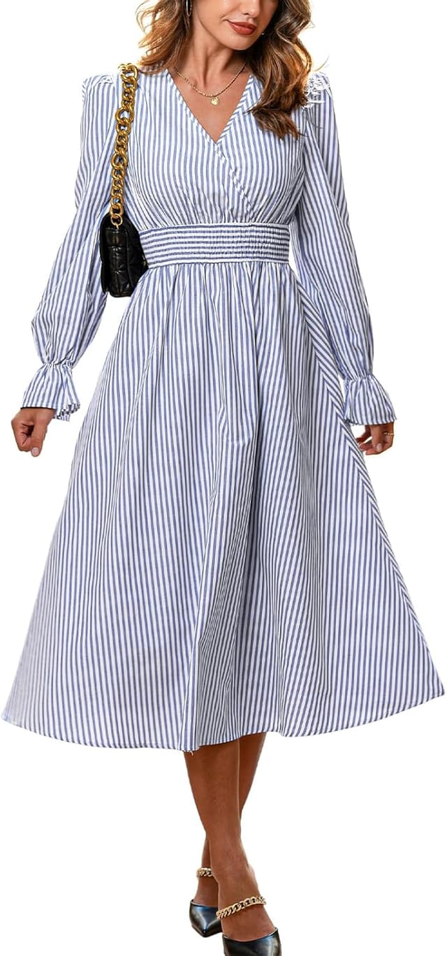 Detalle de CUPSHE robe rayée col en V, taille smockée