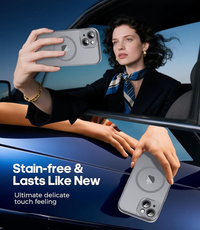 Detalle 2 de FLLAO iPhone 15 case with MagSafe + magnetic fit and 2 tempered glass screen protectors (grey)