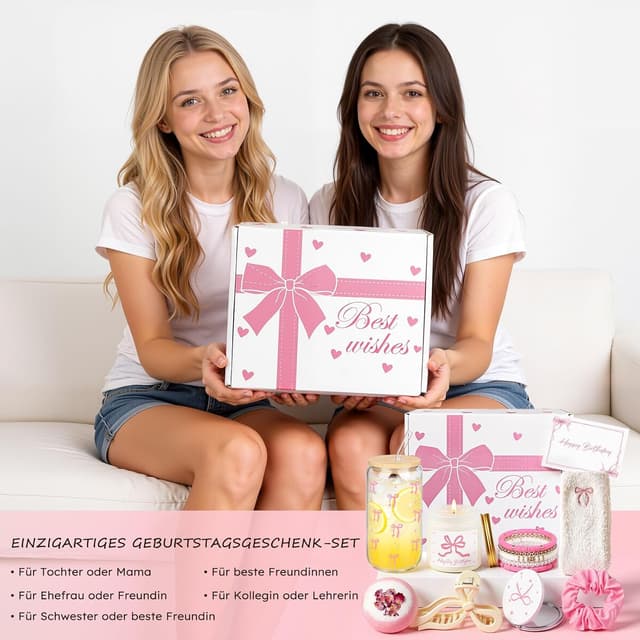 Thumbnail 6 de Rosa Geschenkbox mit Schleifen-Design – Wellness-Geschenkset für Frauen mit Duftkerze, Badebombe, Glasbecher & Beauty-Accessoires