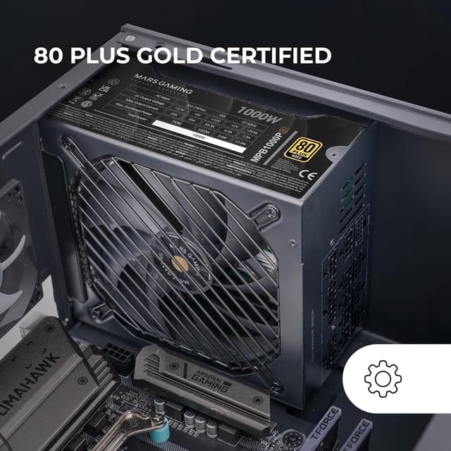 Detalle de Mars Gaming MPB1000PSI alimentatore ATX 1000W full modulare 80 Plus Gold (ATX 3.1 e PCIe 5.1, 12V 2x6)