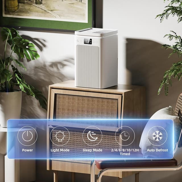 Detalle de Dehumidifiers for Home 2.2L / 77oz Water Tank Dehumidifier with Smart Defrost, Quiet Sleep Mode and Touch Control (Cream)