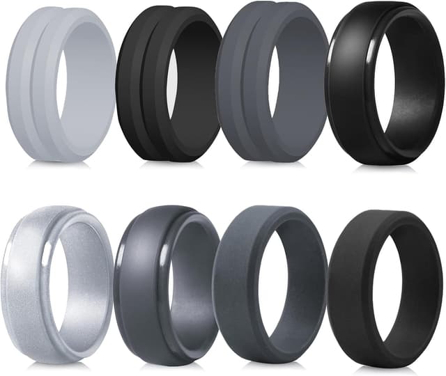 Detalle de LOCCY 8er-Set Herren-Silikon-Eheringe in 8 Farben – flexible Sport- und Outdoor-Trauringe