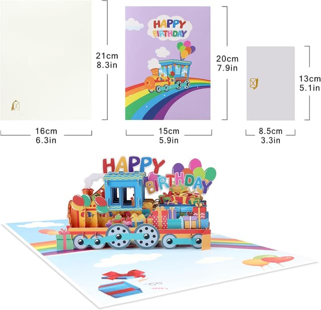 Detalle 2 de DLYMXGC Regenbogen-Geburtstagszug Pop-Up „Happy Birthday“ Grußkarte mit Umschlag