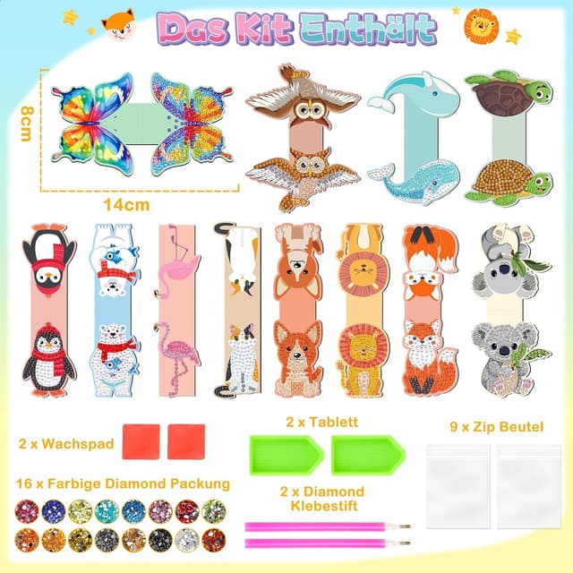 Thumbnail 6 de Molleyzi Diamond Painting Lesezeichen für Mädchen (6–10 Jahre) – Bastelset mit DIY-Magneten