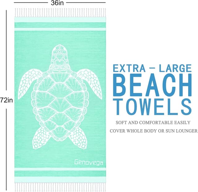 Detalle 2 de Genovega 2-Pack Cotton Oversized Turkish Beach Towels (Quick-Dry, Sand-Free, XL Travel Towel Blanket)