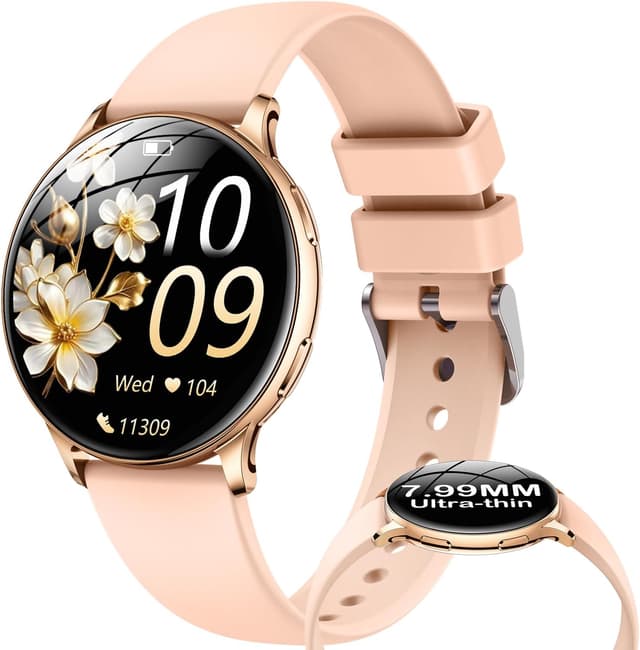 Detalle de Montre connectée femme 1,32" ronde AMOLED avec appels Bluetooth, écran vibrant et suivi santé IP67