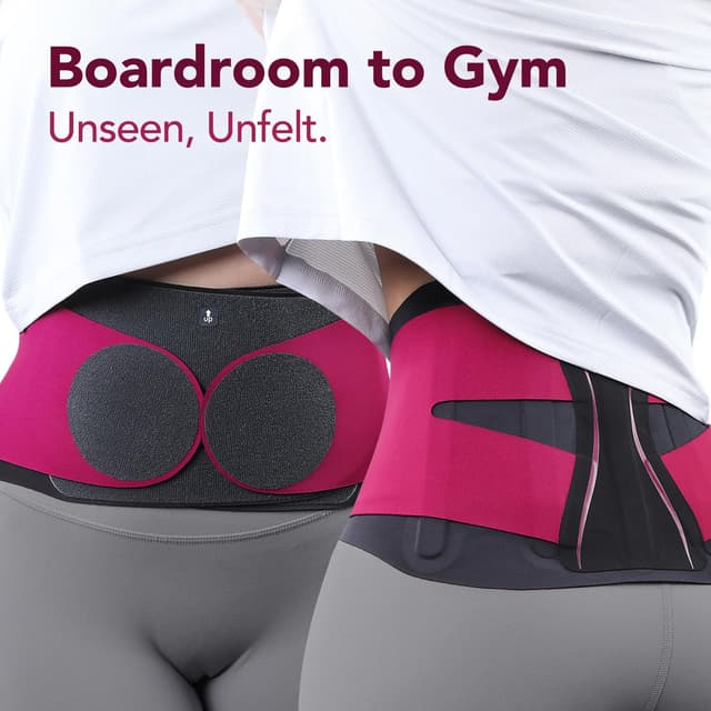 Detalle de Fitomo Back Support Belt – ultra-thin lumbar back brace for women with 3D pad, adjustable straps and slim-fit yoga fabric