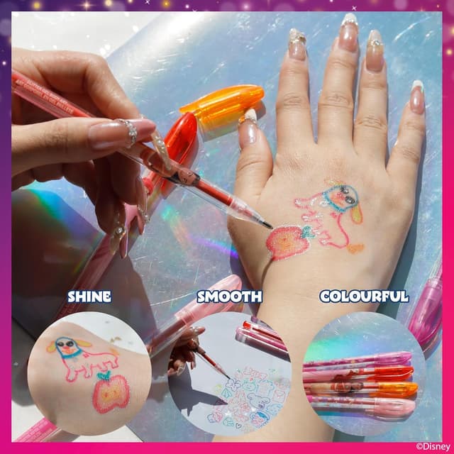 Detalle de Townley Girl Disney Princess 16-Piece Glitter Pen Body Art Set (Glittery & Bright Colours), Ages 3