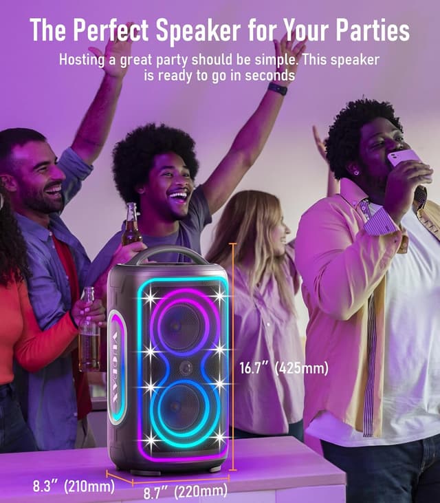 Detalle de VUOPAX Cassa Bluetooth portatile da 200W con luci LED, BT 5.4 e batteria fino a 24 ore