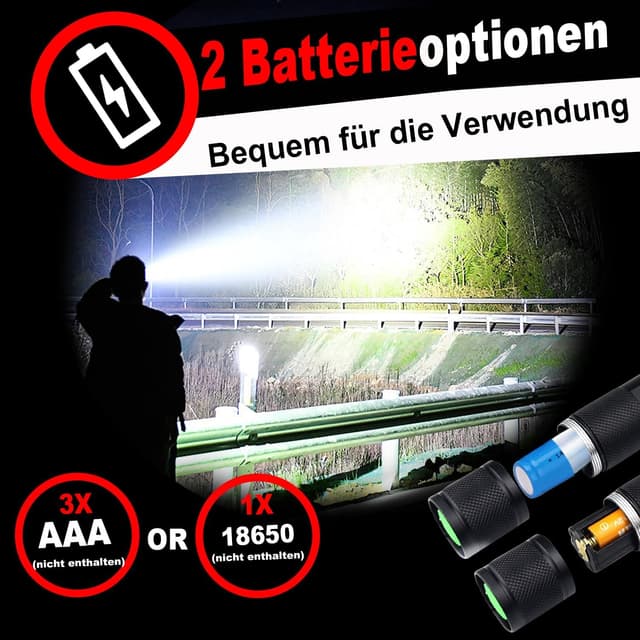 Detalle 2 de HinsGEAR 1 Modus Taschenlampe (4er-Set) – extrem helle LED-Handlampe aus Aluminium, IP65, zoombar