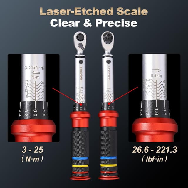 Thumbnail 6 de Hairich Drehmomentschlüssel Fahrrad 1/4 Zoll 3–25 Nm mit 72-Zahn-Umschaltknarre (±3%)