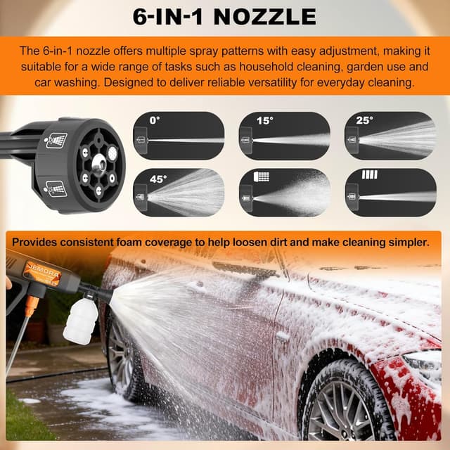 Thumbnail 6 de JEMORA Cordless Pressure Washer (6-in-1) with 2 Batteries, 5m Hose & Direct Tap Connection